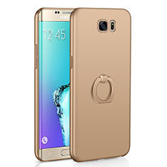 Handyhülle Hülle Kunststoff Schutzhülle Tasche Matt mit Fingerring Ständer A01 für Samsung Galaxy S6 Edge SM-G925 Gold