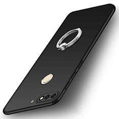 Handyhülle Hülle Kunststoff Schutzhülle Tasche Matt mit Fingerring Ständer A02 für Huawei Honor 7C Schwarz