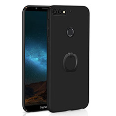 Handyhülle Hülle Kunststoff Schutzhülle Tasche Matt mit Fingerring Ständer A03 für Huawei Y7 (2018) Schwarz