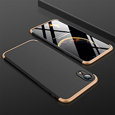 Handyhülle Hülle Kunststoff Schutzhülle Tasche Matt Vorder und Rückseite 360 Grad für Apple iPhone XR Gold und Schwarz