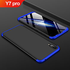 Handyhülle Hülle Kunststoff Schutzhülle Tasche Matt Vorder und Rückseite 360 Grad für Huawei Y7 (2019) Blau und Schwarz
