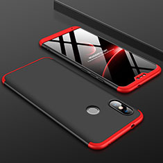 Handyhülle Hülle Kunststoff Schutzhülle Tasche Matt Vorder und Rückseite 360 Grad für Xiaomi Mi A2 Lite Rot und Schwarz