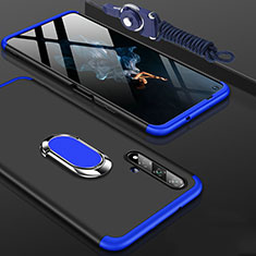 Handyhülle Hülle Kunststoff Schutzhülle Tasche Matt Vorder und Rückseite 360 Grad mit Fingerring Ständer für Huawei Honor 20S Blau und Schwarz