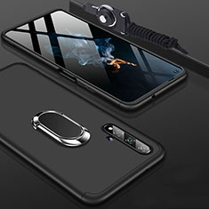 Handyhülle Hülle Kunststoff Schutzhülle Tasche Matt Vorder und Rückseite 360 Grad mit Fingerring Ständer für Huawei Honor 20S Schwarz