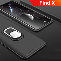 Handyhülle Hülle Kunststoff Schutzhülle Tasche Matt Vorder und Rückseite 360 Grad mit Fingerring Ständer für Oppo Find X Schwarz