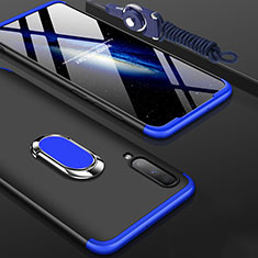 Handyhülle Hülle Kunststoff Schutzhülle Tasche Matt Vorder und Rückseite 360 Grad mit Fingerring Ständer für Samsung Galaxy A70S Blau und Schwarz