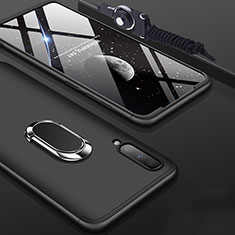 Handyhülle Hülle Kunststoff Schutzhülle Tasche Matt Vorder und Rückseite 360 Grad mit Fingerring Ständer für Samsung Galaxy A70S Schwarz