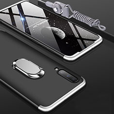 Handyhülle Hülle Kunststoff Schutzhülle Tasche Matt Vorder und Rückseite 360 Grad mit Fingerring Ständer für Samsung Galaxy A70S Silber und Schwarz