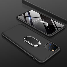 Handyhülle Hülle Kunststoff Schutzhülle Tasche Matt Vorder und Rückseite 360 Grad mit Fingerring Ständer R01 für Apple iPhone 11 Pro Max Schwarz
