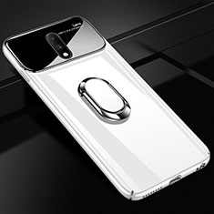 Handyhülle Hülle Kunststoff Schutzhülle Tasche Spiegel 360 Grad mit Magnetisch Fingerring Ständer für OnePlus 7 Weiß