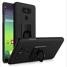 Handyhülle Hülle Kunststoff Schutzhülle Treibsand mit Fingerring Ständer für LG G6 Schwarz