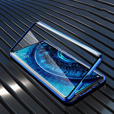 Handyhülle Hülle Luxus Aluminium Metall Rahmen Spiegel 360 Grad Ganzkörper Tasche A01 für Oppo Find X2 Pro Blau