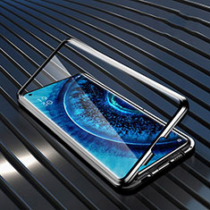 Handyhülle Hülle Luxus Aluminium Metall Rahmen Spiegel 360 Grad Ganzkörper Tasche A01 für Oppo Find X2 Pro Schwarz