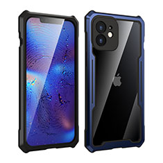 Handyhülle Hülle Luxus Aluminium Metall Rahmen Spiegel 360 Grad Ganzkörper Tasche für Apple iPhone 12 Blau und Schwarz