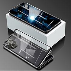 Handyhülle Hülle Luxus Aluminium Metall Rahmen Spiegel 360 Grad Ganzkörper Tasche für Apple iPhone 13 Pro Schwarz