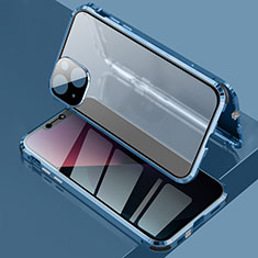 Handyhülle Hülle Luxus Aluminium Metall Rahmen Spiegel 360 Grad Ganzkörper Tasche für Apple iPhone 14 Blau