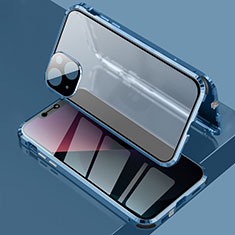 Handyhülle Hülle Luxus Aluminium Metall Rahmen Spiegel 360 Grad Ganzkörper Tasche für Apple iPhone 14 Plus Blau