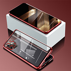 Handyhülle Hülle Luxus Aluminium Metall Rahmen Spiegel 360 Grad Ganzkörper Tasche für Apple iPhone 14 Pro Rot
