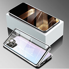 Handyhülle Hülle Luxus Aluminium Metall Rahmen Spiegel 360 Grad Ganzkörper Tasche für Apple iPhone 14 Pro Silber