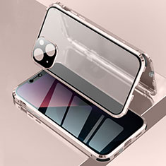 Handyhülle Hülle Luxus Aluminium Metall Rahmen Spiegel 360 Grad Ganzkörper Tasche für Apple iPhone 14 Rosegold