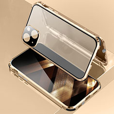 Handyhülle Hülle Luxus Aluminium Metall Rahmen Spiegel 360 Grad Ganzkörper Tasche für Apple iPhone 15 Gold