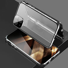 Handyhülle Hülle Luxus Aluminium Metall Rahmen Spiegel 360 Grad Ganzkörper Tasche für Apple iPhone 15 Plus Schwarz