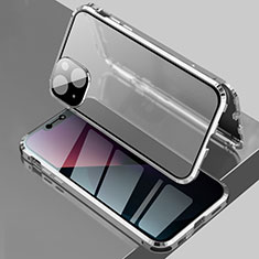 Handyhülle Hülle Luxus Aluminium Metall Rahmen Spiegel 360 Grad Ganzkörper Tasche für Apple iPhone 15 Plus Silber