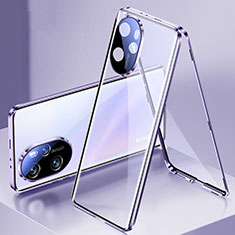 Handyhülle Hülle Luxus Aluminium Metall Rahmen Spiegel 360 Grad Ganzkörper Tasche für Huawei Honor 100 Pro 5G Violett