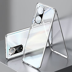 Handyhülle Hülle Luxus Aluminium Metall Rahmen Spiegel 360 Grad Ganzkörper Tasche für Huawei Honor 50 5G Silber