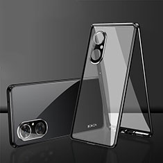 Handyhülle Hülle Luxus Aluminium Metall Rahmen Spiegel 360 Grad Ganzkörper Tasche für Huawei Honor 50 SE 5G Schwarz