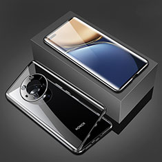 Handyhülle Hülle Luxus Aluminium Metall Rahmen Spiegel 360 Grad Ganzkörper Tasche für Huawei Honor Magic3 5G Schwarz
