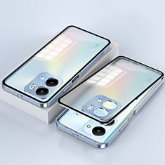 Handyhülle Hülle Luxus Aluminium Metall Rahmen Spiegel 360 Grad Ganzkörper Tasche für Huawei Honor X7a Blau