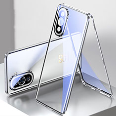 Handyhülle Hülle Luxus Aluminium Metall Rahmen Spiegel 360 Grad Ganzkörper Tasche für Huawei Nova 10 Silber