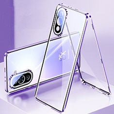 Handyhülle Hülle Luxus Aluminium Metall Rahmen Spiegel 360 Grad Ganzkörper Tasche für Huawei Nova 10 Violett