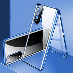 Handyhülle Hülle Luxus Aluminium Metall Rahmen Spiegel 360 Grad Ganzkörper Tasche für Huawei Nova 10z Blau