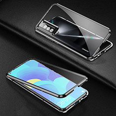 Handyhülle Hülle Luxus Aluminium Metall Rahmen Spiegel 360 Grad Ganzkörper Tasche für Huawei Nova 7 5G Schwarz