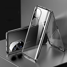 Handyhülle Hülle Luxus Aluminium Metall Rahmen Spiegel 360 Grad Ganzkörper Tasche für Huawei P50 Pro Schwarz