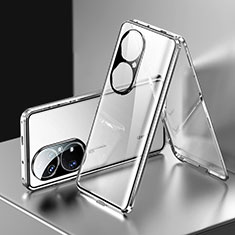 Handyhülle Hülle Luxus Aluminium Metall Rahmen Spiegel 360 Grad Ganzkörper Tasche für Huawei P50 Pro Silber