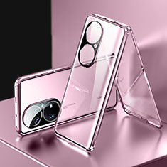 Handyhülle Hülle Luxus Aluminium Metall Rahmen Spiegel 360 Grad Ganzkörper Tasche für Huawei P50 Rosegold