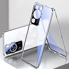 Handyhülle Hülle Luxus Aluminium Metall Rahmen Spiegel 360 Grad Ganzkörper Tasche für Huawei P60 Pro Silber