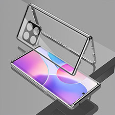 Handyhülle Hülle Luxus Aluminium Metall Rahmen Spiegel 360 Grad Ganzkörper Tasche für OnePlus 10 Pro 5G Silber