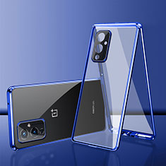 Handyhülle Hülle Luxus Aluminium Metall Rahmen Spiegel 360 Grad Ganzkörper Tasche für OnePlus 9 5G Blau