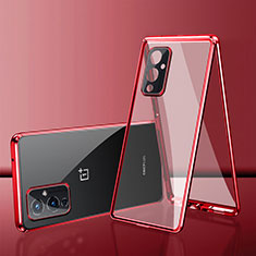 Handyhülle Hülle Luxus Aluminium Metall Rahmen Spiegel 360 Grad Ganzkörper Tasche für OnePlus 9 5G Rot