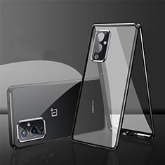 Handyhülle Hülle Luxus Aluminium Metall Rahmen Spiegel 360 Grad Ganzkörper Tasche für OnePlus 9 5G Schwarz