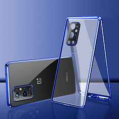 Handyhülle Hülle Luxus Aluminium Metall Rahmen Spiegel 360 Grad Ganzkörper Tasche für OnePlus 9 Pro 5G Blau