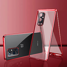 Handyhülle Hülle Luxus Aluminium Metall Rahmen Spiegel 360 Grad Ganzkörper Tasche für OnePlus 9 Pro 5G Rot