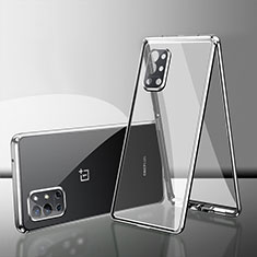 Handyhülle Hülle Luxus Aluminium Metall Rahmen Spiegel 360 Grad Ganzkörper Tasche für OnePlus 9R 5G Silber