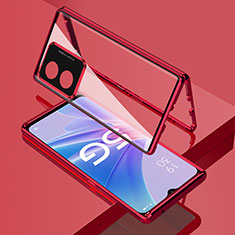 Handyhülle Hülle Luxus Aluminium Metall Rahmen Spiegel 360 Grad Ganzkörper Tasche für Oppo A1 5G Rot