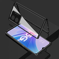 Handyhülle Hülle Luxus Aluminium Metall Rahmen Spiegel 360 Grad Ganzkörper Tasche für Oppo A1 Pro 5G Schwarz