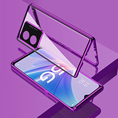 Handyhülle Hülle Luxus Aluminium Metall Rahmen Spiegel 360 Grad Ganzkörper Tasche für Oppo A1 Pro 5G Violett